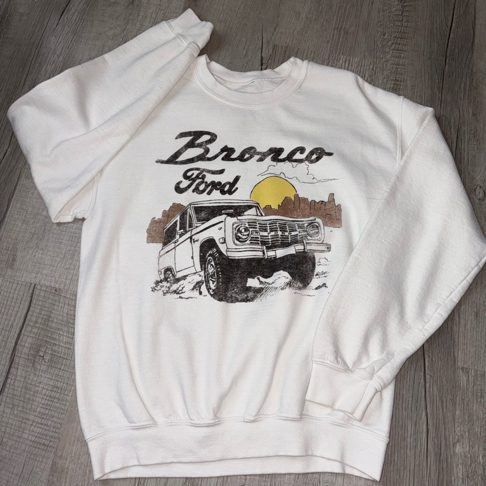 Ford White Crewneck Sweater with Bronco Graphic